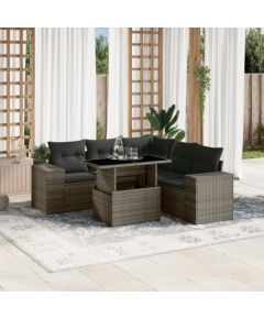 vidaXL 6-cz. zestaw mebli ogrodowych z poduszkami, szary, polirattan Dārza mēbeļu komplekti