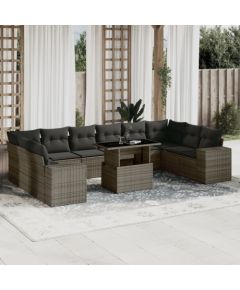 vidaXL 11-cz. zestaw mebli ogrodowych z poduszkami, szary rattan PE Dārza mēbeļu komplekti