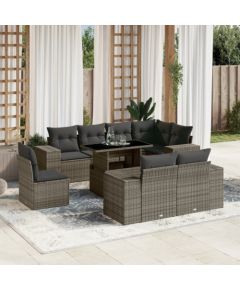 vidaXL 9-cz. zestaw mebli ogrodowych z poduszkami, szary, polirattan Dārza mēbeļu komplekti