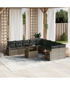 vidaXL 11-cz. zestaw mebli ogrodowych z poduszkami, szary rattan PE Dārza mēbeļu komplekti