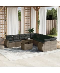 vidaXL 11-cz. zestaw mebli ogrodowych z poduszkami, szary rattan PE Dārza mēbeļu komplekti