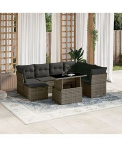 vidaXL 8-cz. zestaw mebli ogrodowych z poduszkami, szary, polirattan Dārza mēbeļu komplekti