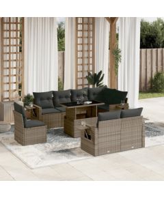 vidaXL 9-cz. zestaw mebli ogrodowych z poduszkami, szary, polirattan Dārza mēbeļu komplekti