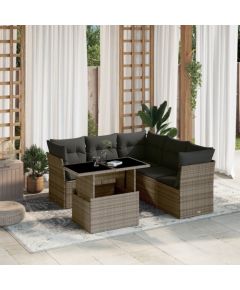 vidaXL 6-cz. zestaw mebli ogrodowych z poduszkami, szary, polirattan Dārza mēbeļu komplekti