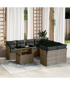 vidaXL 9-cz. zestaw mebli ogrodowych z poduszkami, szary, polirattan Dārza mēbeļu komplekti