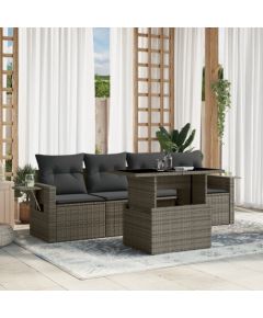 vidaXL 5-cz. zestaw wypoczynkowy do ogrodu, poduszki, szary rattan PE Dārza mēbeļu komplekti