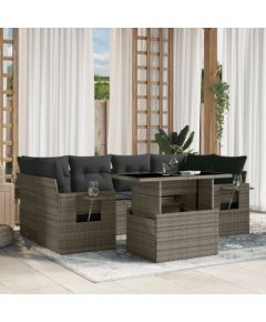 vidaXL 7-cz. zestaw wypoczynkowy do ogrodu, z poduszkami, szary Dārza mēbeļu komplekti