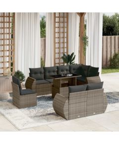 vidaXL 9-cz. zestaw mebli ogrodowych z poduszkami, szary, polirattan Dārza mēbeļu komplekti