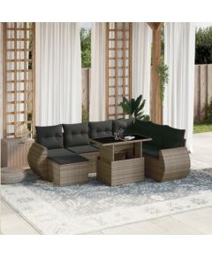 vidaXL 8-cz. zestaw mebli ogrodowych z poduszkami, szary, polirattan Dārza mēbeļu komplekti