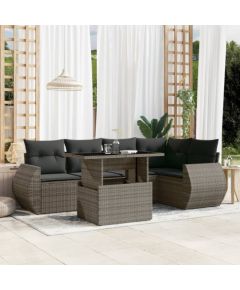 vidaXL 6-cz. zestaw mebli ogrodowych z poduszkami, szary, polirattan Dārza mēbeļu komplekti