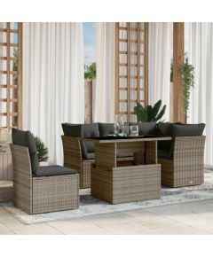 vidaXL 6-cz. zestaw mebli ogrodowych z poduszkami, szary, polirattan Dārza mēbeļu komplekti