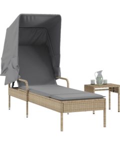 vidaXL Leżanka z zadaszeniem i stolikiem, beżowa, polirattan Шезлонги и пляжные стулья