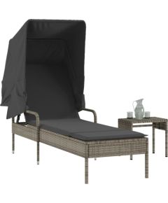 vidaXL Leżanka z zadaszeniem i stolikiem, szara, polirattan Шезлонги и пляжные стулья
