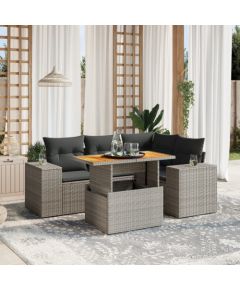 vidaXL 5-cz. zestaw wypoczynkowy do ogrodu, poduszki, szary rattan PE Dārza mēbeļu komplekti