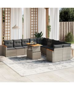 vidaXL 11-cz. zestaw mebli ogrodowych z poduszkami, szary rattan PE Dārza mēbeļu komplekti