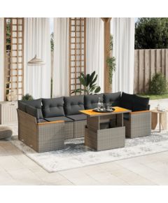 vidaXL 8-cz. zestaw mebli ogrodowych z poduszkami, szary, polirattan Dārza mēbeļu komplekti