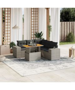 vidaXL 6-cz. zestaw mebli ogrodowych z poduszkami, szary, polirattan Dārza mēbeļu komplekti