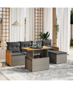 vidaXL 6-cz. zestaw mebli ogrodowych z poduszkami, szary, polirattan Dārza mēbeļu komplekti