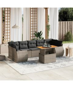 vidaXL 8-cz. zestaw mebli ogrodowych z poduszkami, szary, polirattan Dārza mēbeļu komplekti