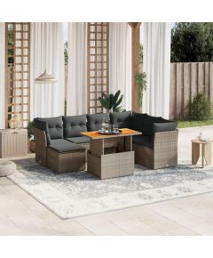 vidaXL 8-cz. zestaw mebli ogrodowych z poduszkami, szary, polirattan Dārza mēbeļu komplekti