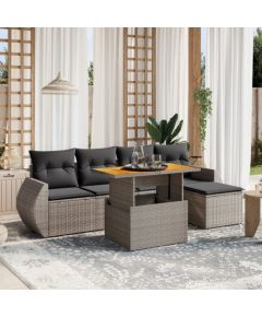 vidaXL 6-cz. zestaw mebli ogrodowych z poduszkami, szary, polirattan Dārza mēbeļu komplekti