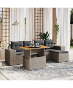 vidaXL 6-cz. zestaw mebli ogrodowych z poduszkami, szary, polirattan Dārza mēbeļu komplekti