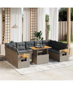 vidaXL 11-cz. zestaw mebli ogrodowych z poduszkami, szary rattan PE Dārza mēbeļu komplekti