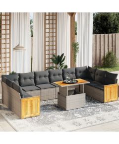 vidaXL 11-cz. zestaw mebli ogrodowych z poduszkami, szary rattan PE Dārza mēbeļu komplekti