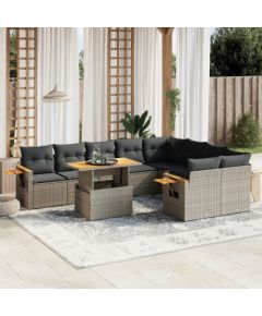 vidaXL 10-cz. zestaw wypoczynkowy do ogrodu, z poduszkami, szary Dārza mēbeļu komplekti