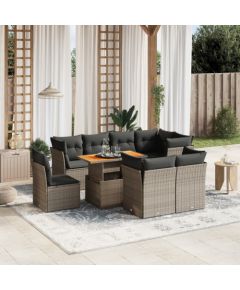 vidaXL 9-cz. zestaw mebli ogrodowych z poduszkami, szary, polirattan Dārza mēbeļu komplekti