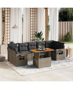 vidaXL 8-cz. zestaw mebli ogrodowych z poduszkami, szary, polirattan Dārza mēbeļu komplekti