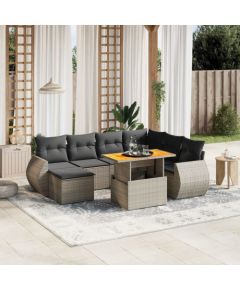 vidaXL 8-cz. zestaw mebli ogrodowych z poduszkami, szary, polirattan Dārza mēbeļu komplekti