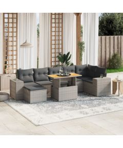 vidaXL 8-cz. zestaw mebli ogrodowych z poduszkami, szary, polirattan Dārza mēbeļu komplekti