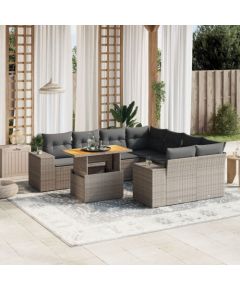 vidaXL 9-cz. zestaw mebli ogrodowych z poduszkami, szary, polirattan Dārza mēbeļu komplekti