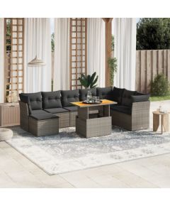 vidaXL 9-cz. zestaw mebli ogrodowych z poduszkami, szary, polirattan Dārza mēbeļu komplekti