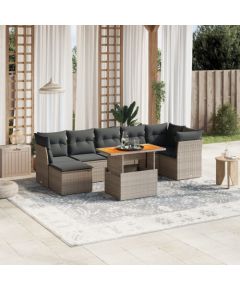 vidaXL 8-cz. zestaw mebli ogrodowych z poduszkami, szary, polirattan Dārza mēbeļu komplekti