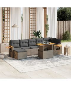 vidaXL 8-cz. zestaw mebli ogrodowych z poduszkami, szary, polirattan Dārza mēbeļu komplekti