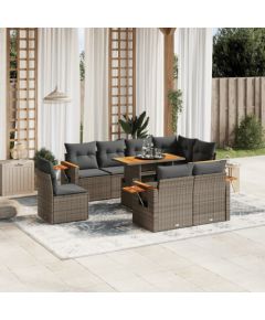 vidaXL 9-cz. zestaw mebli ogrodowych z poduszkami, szary, polirattan Dārza mēbeļu komplekti