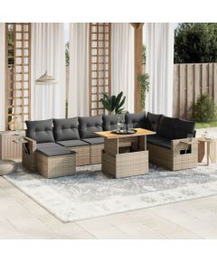 vidaXL 9-cz. zestaw mebli ogrodowych z poduszkami, szary, polirattan Dārza mēbeļu komplekti