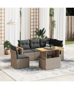 vidaXL 6-cz. zestaw mebli ogrodowych z poduszkami, szary, polirattan Dārza mēbeļu komplekti