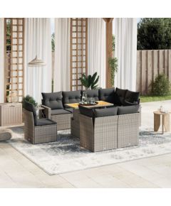 vidaXL 9-cz. zestaw mebli ogrodowych z poduszkami, szary, polirattan Dārza mēbeļu komplekti