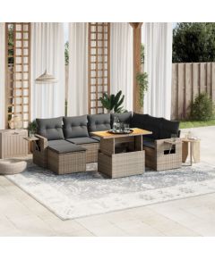 vidaXL 8-cz. zestaw mebli ogrodowych z poduszkami, szary, polirattan Dārza mēbeļu komplekti