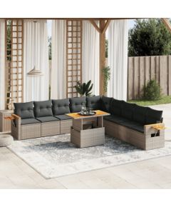 vidaXL 11-cz. zestaw mebli ogrodowych z poduszkami, szary rattan PE Dārza mēbeļu komplekti