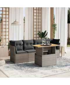 vidaXL 5-cz. zestaw wypoczynkowy do ogrodu, poduszki, szary rattan PE Dārza mēbeļu komplekti