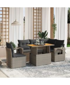 vidaXL 6-cz. zestaw mebli ogrodowych z poduszkami, szary, polirattan Dārza mēbeļu komplekti