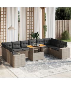 vidaXL 11-cz. zestaw mebli ogrodowych z poduszkami, szary rattan PE Dārza mēbeļu komplekti