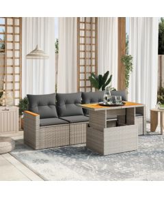 vidaXL 5-cz. zestaw wypoczynkowy do ogrodu, poduszki, szary rattan PE Dārza mēbeļu komplekti