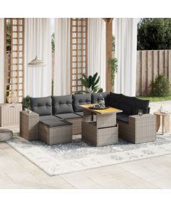 vidaXL 8-cz. zestaw mebli ogrodowych z poduszkami, szary, polirattan Dārza mēbeļu komplekti