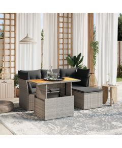 vidaXL 6-cz. zestaw mebli ogrodowych z poduszkami, szary, polirattan Dārza mēbeļu komplekti