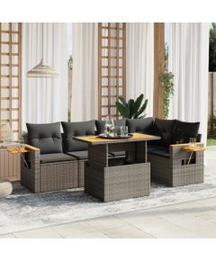 vidaXL 6-cz. zestaw mebli ogrodowych z poduszkami, szary, polirattan Dārza mēbeļu komplekti